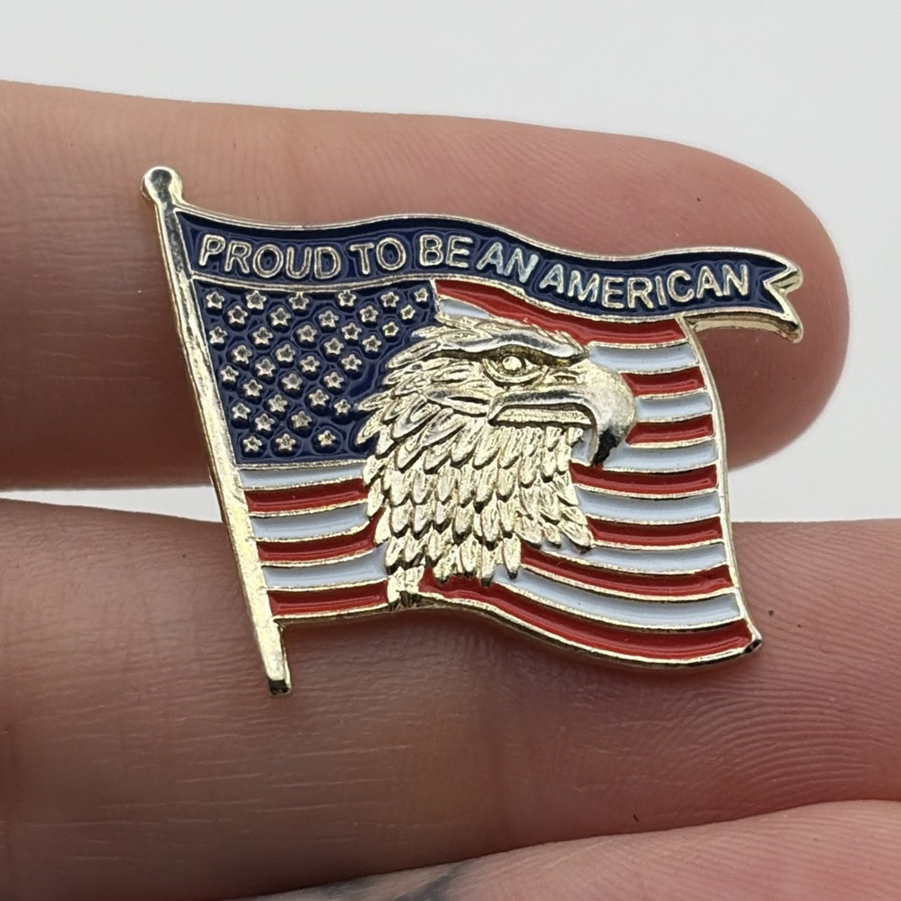 Proud To Be An American Bald Eagle Flag Lapel Hat Pin
